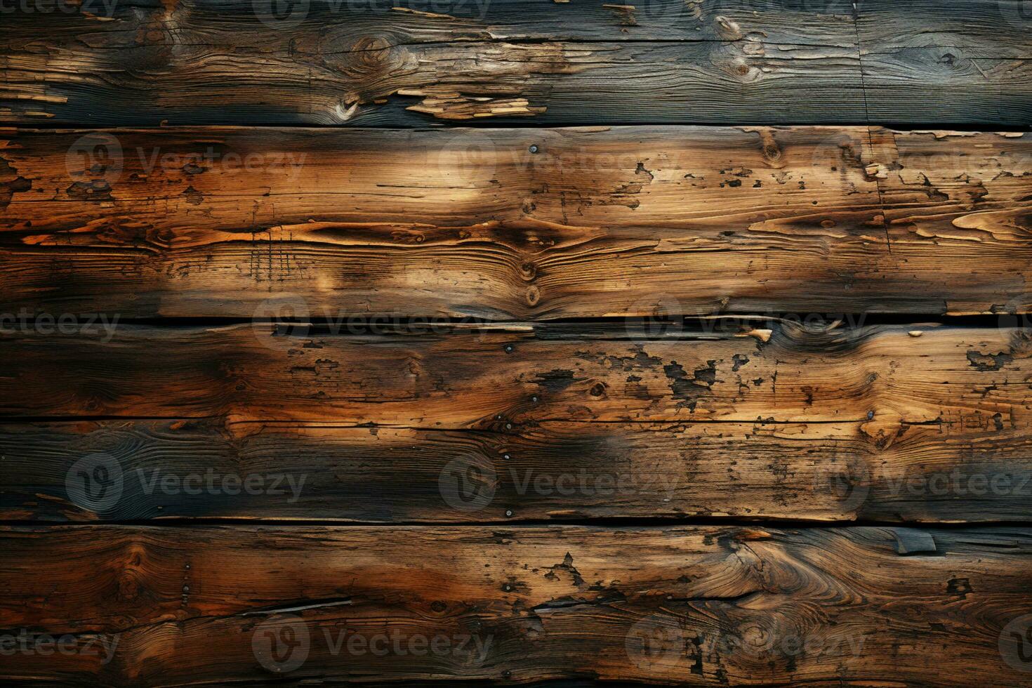 Distressed wooden planks background with old rusty nails AI Generated photo