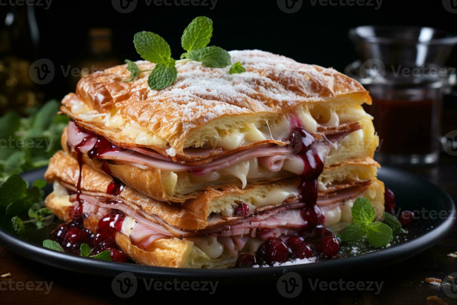 Delectable Monte Cristo, a savory feast in a cozy bistro AI Generated photo