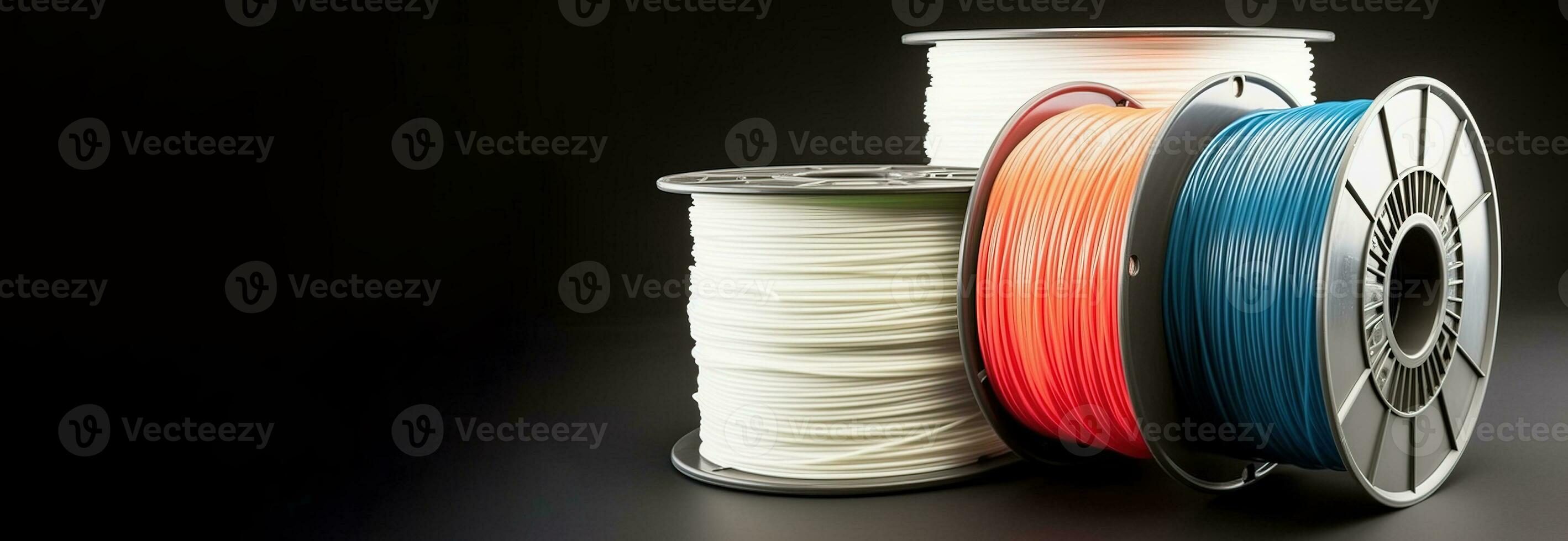 Plastic filament material PLA and ABS for printing on a 3D printer in color. AI generated. photo
