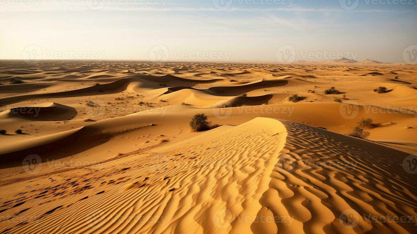 Desert of Al-Harra, dunes of sand at sunset, UNESCO Natural Trust. AI generated. photo