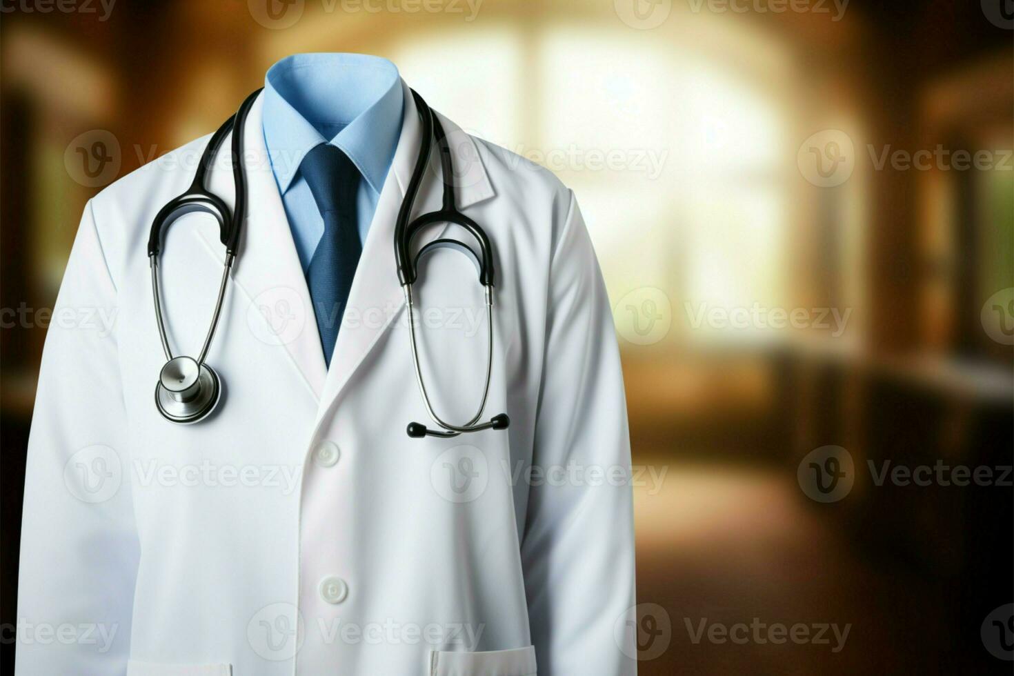 Medical background, Doctors white lab coat and stethoscope, symbolizing expertise AI Generated photo