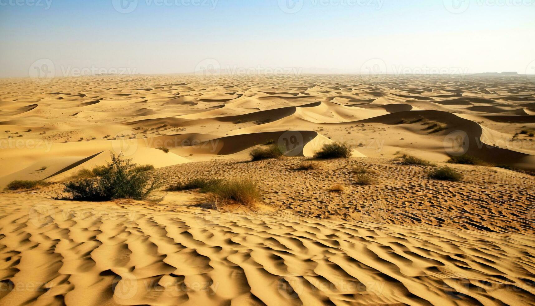 Desert of Al-Harra, dunes of sand at sunset, UNESCO Natural Trust. AI generated. photo