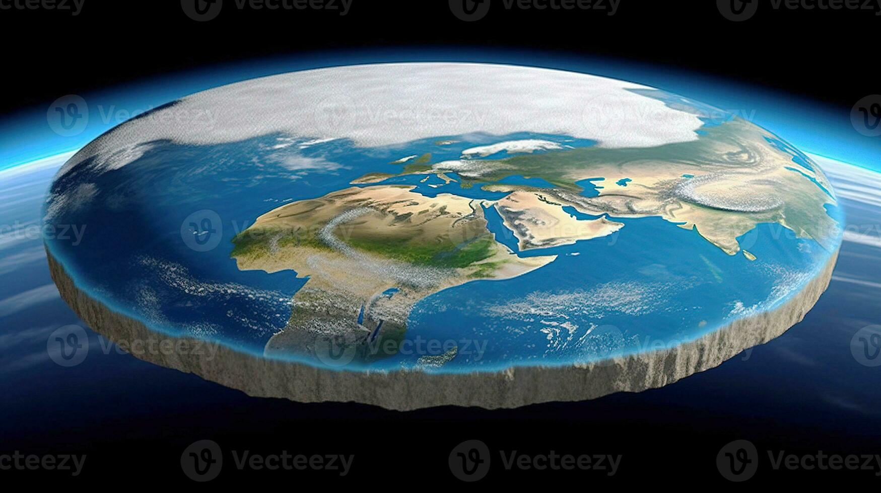 Flat earth atlas map, black background. The concept of globalization, saving the planet. AI generated. photo