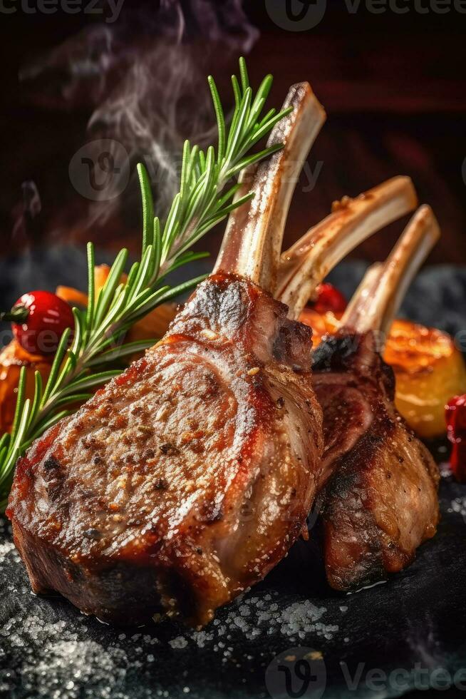 Lamb Rib and Shanks grill with herbs, Generative AI photo