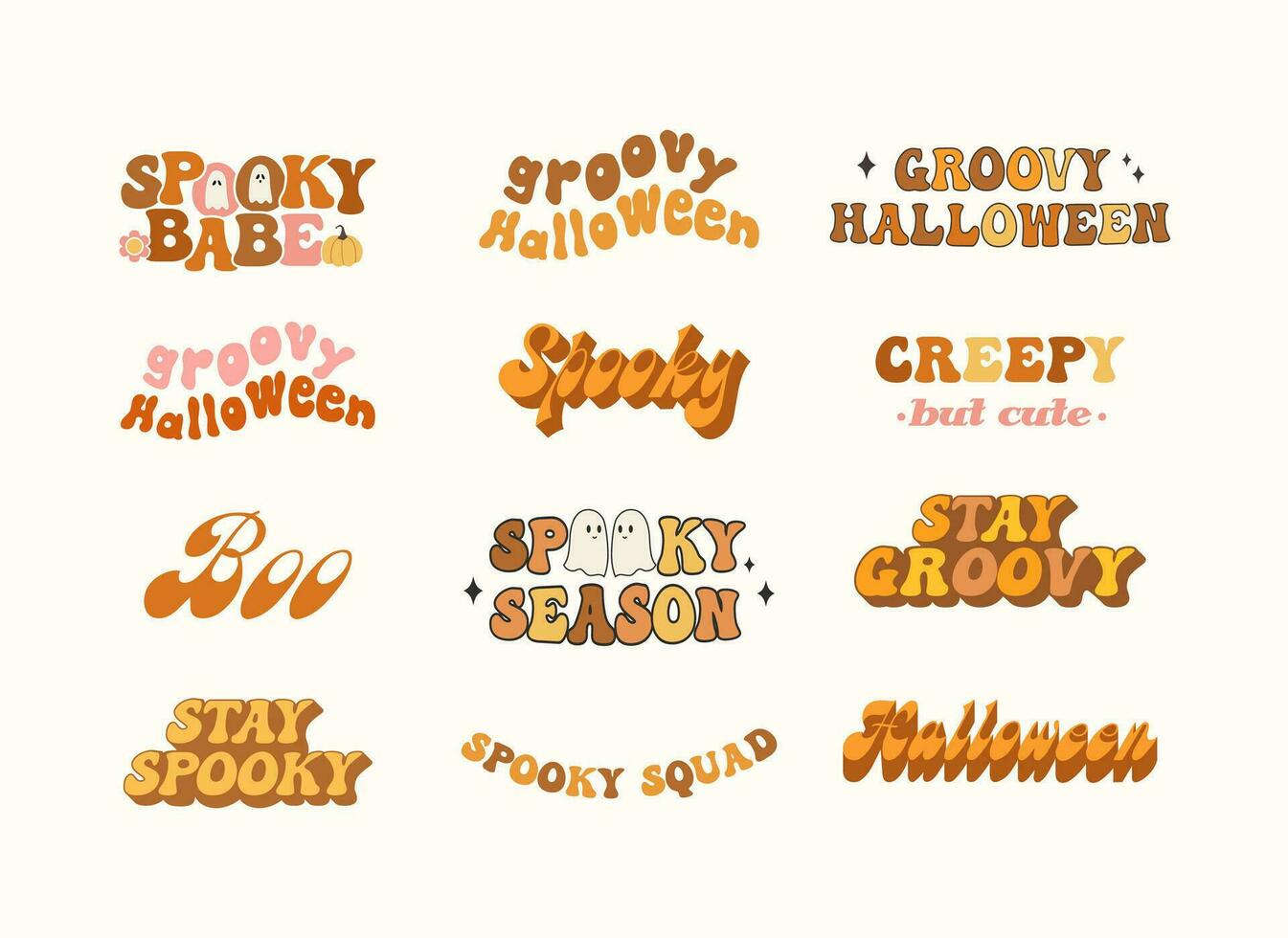 Halloween quotes. Retro groovy design. Stay Groovy, Boo, Spooky Season. Vector