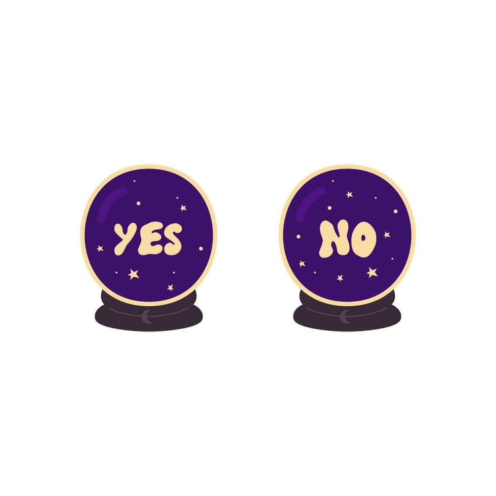 Crystal magic ball. Isolated flat icon. Yes or No prediction. Vector
