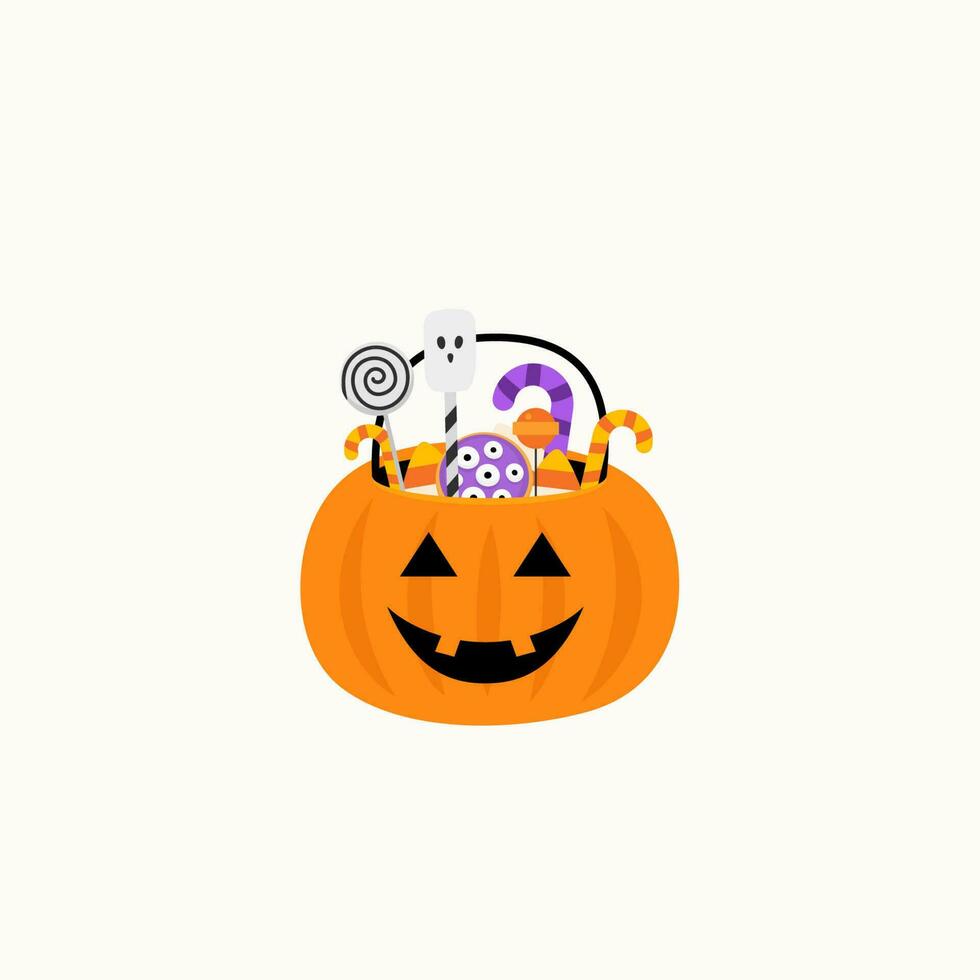 Pumpkin Basket with candies. Candy and sweet basket. Vector