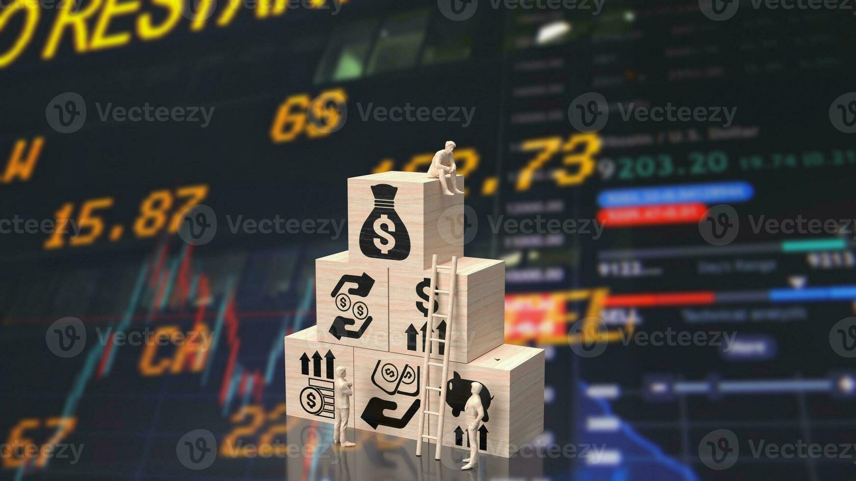 The icon on wood cube for Business concept 3d rendering photo