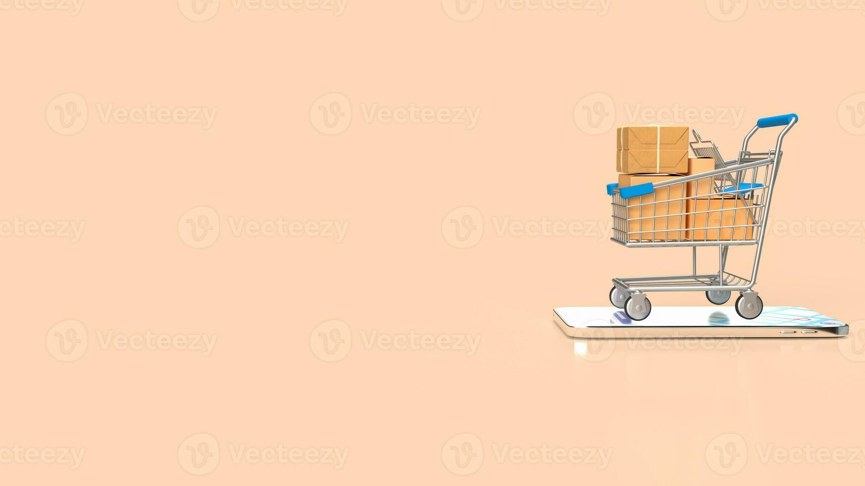 The shopping trolley on mobile 3d rendering photo