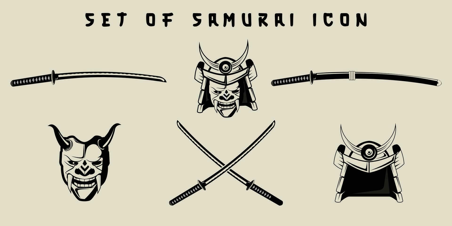 set of isolated samurai icon vector illustration template graphic design. bundle collection of various japanese warrior armour sign or symbol for logo concept with monochrome style
