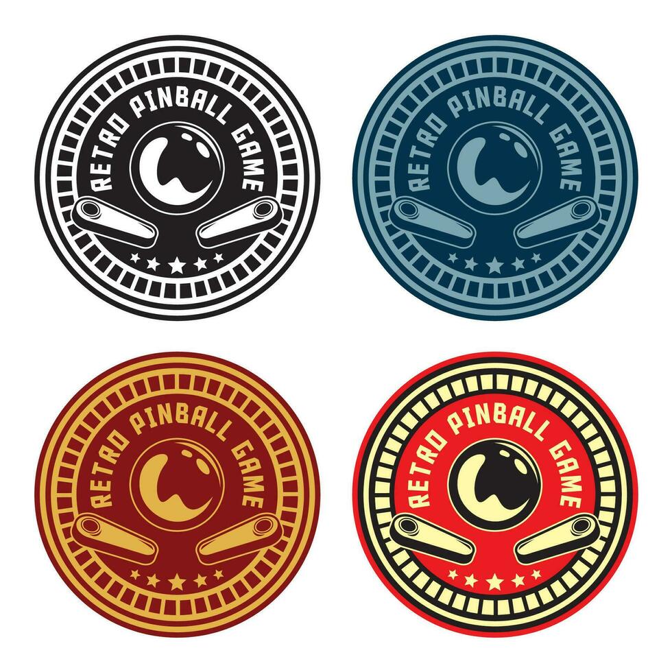 Set Retro Pinball Game Vintage Retro Vector Badge Emblem Logo  for Banner, Poster, Flyer, Website, Social Media