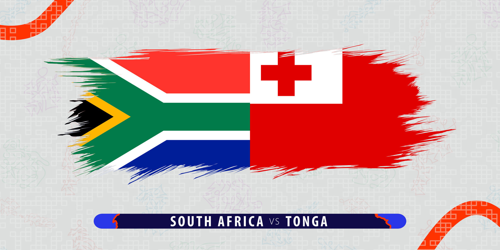 South Africa vs Tonga, international rugby match illustration in brushstroke style. Abstract