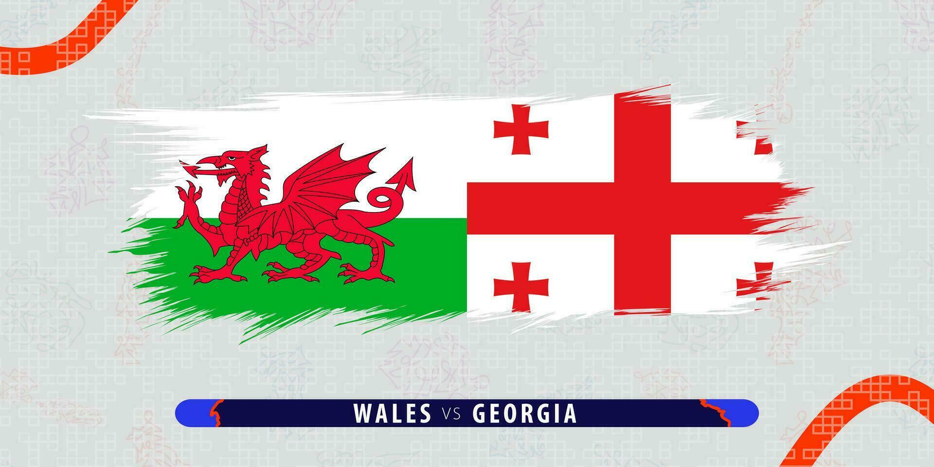 Gales vs Georgia, internacional rugby partido ilustración en pincelada estilo. resumen sucio icono para rugby fósforo. vector