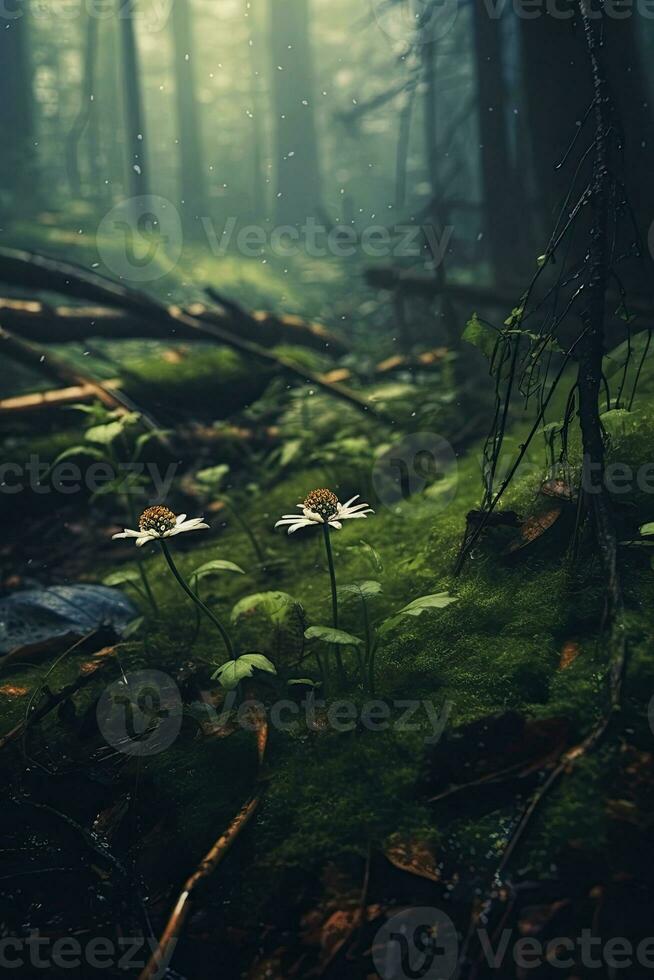 The leaves resting on my skull the grass growing between bones, AI Generated photo