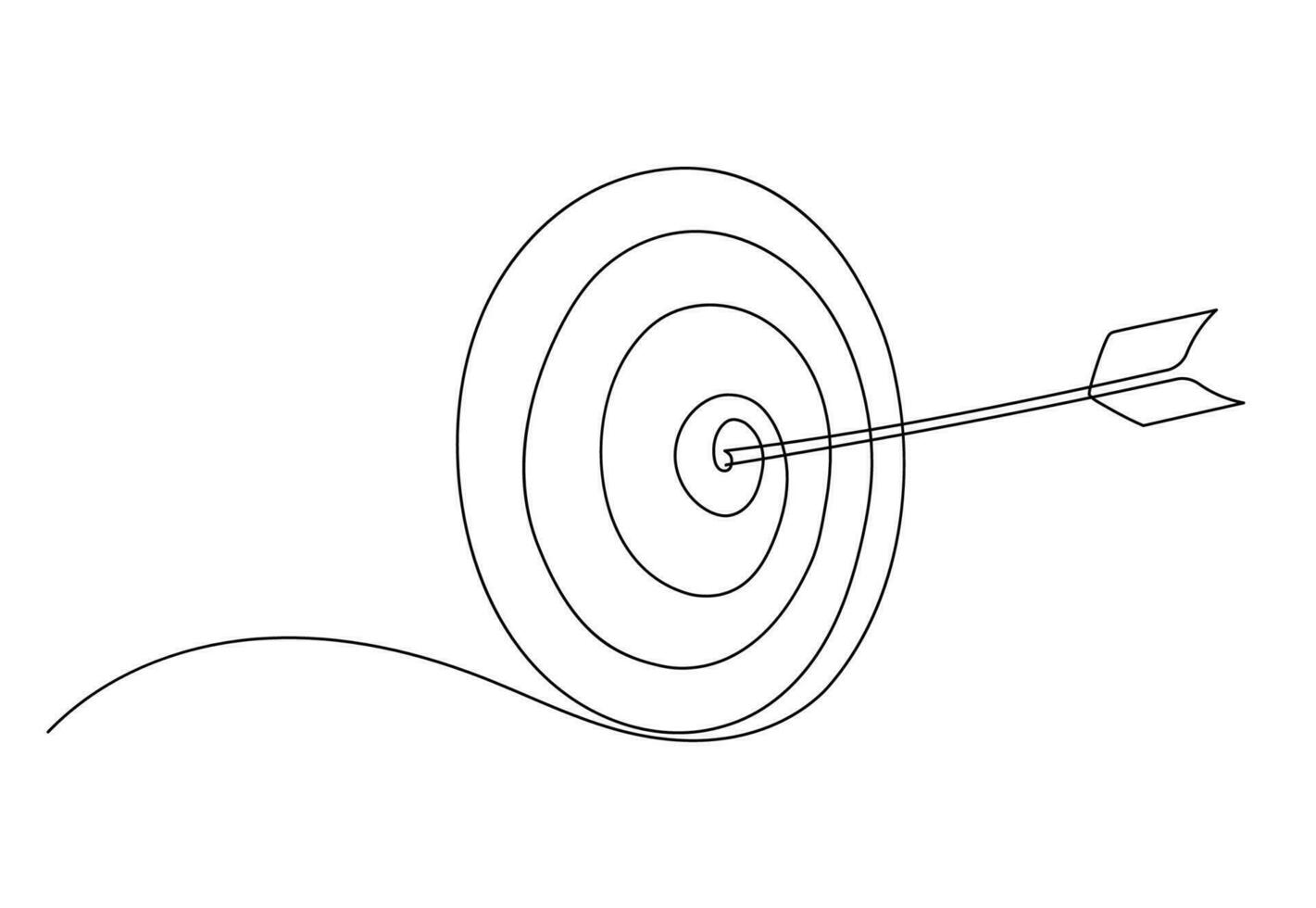 Continuous one line illustration target arrow success strategy business outline. Goal eye competition icon sport single sketch. Focus concept success challenge archery bullseye. Vector illustration.