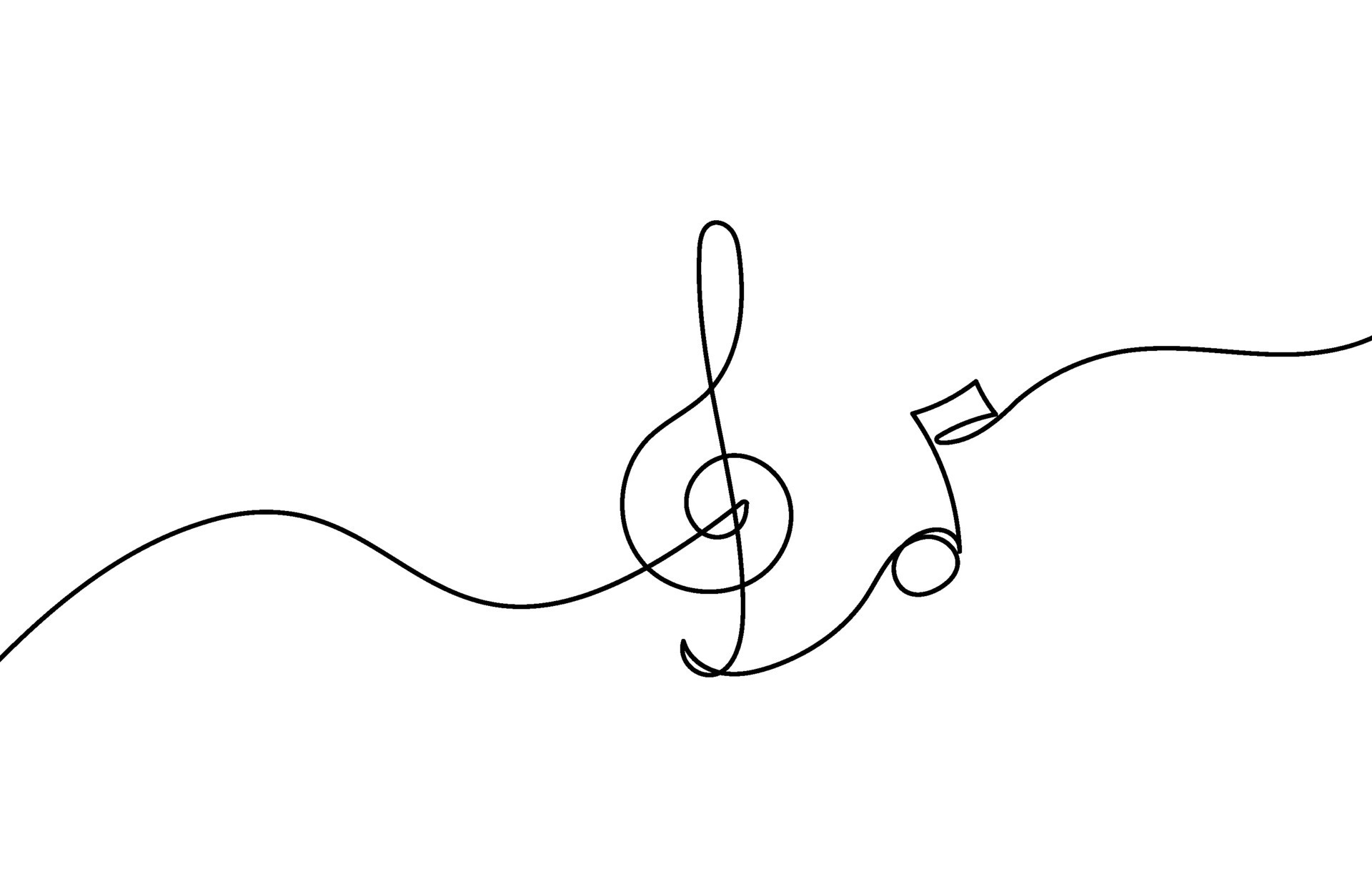 Continuous music line art note vector sketch illustration. Abstract