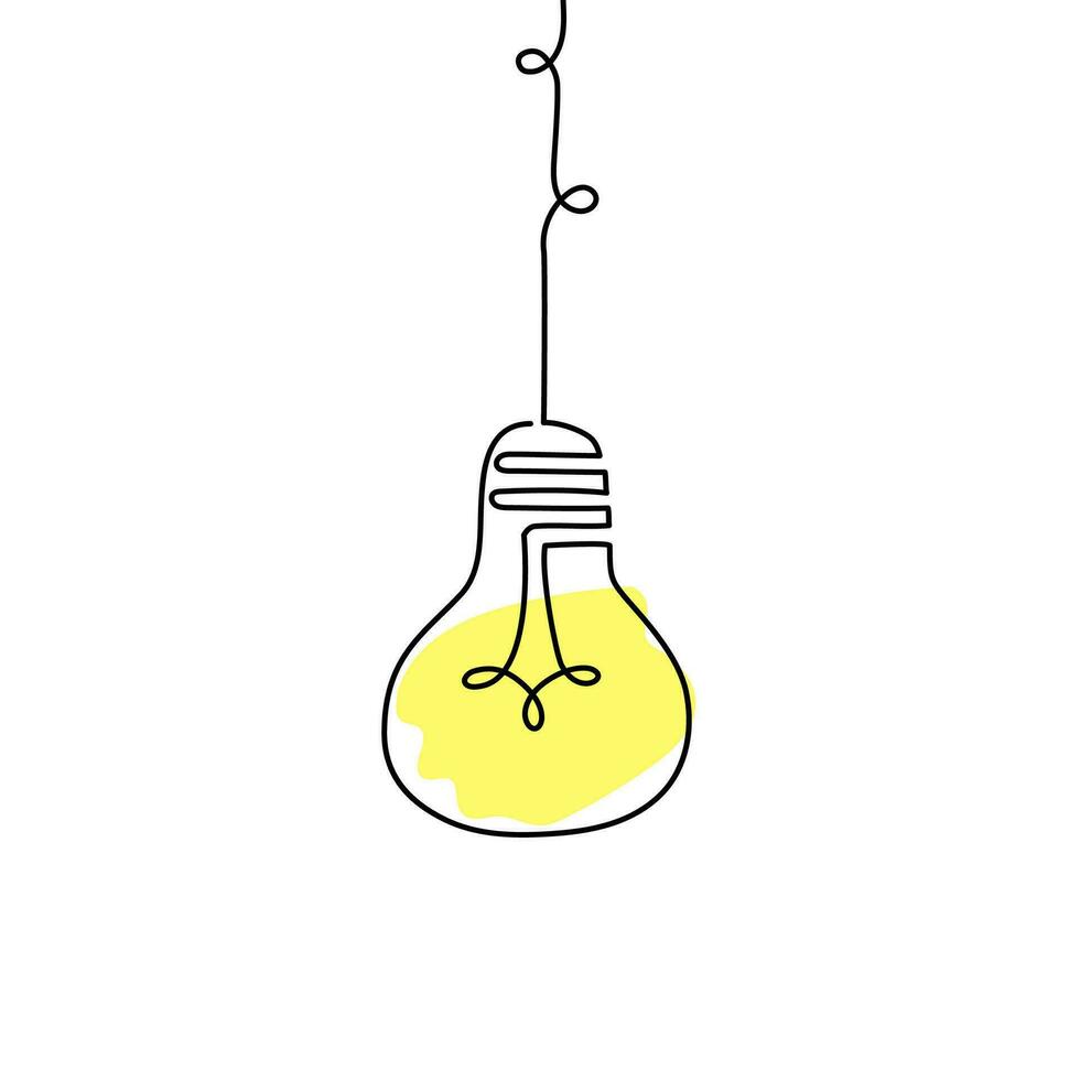 One line light bulb lamp art. Continuous single line idea, creative, energy concept bulb. Brainstorm, business solution design concept. Vector