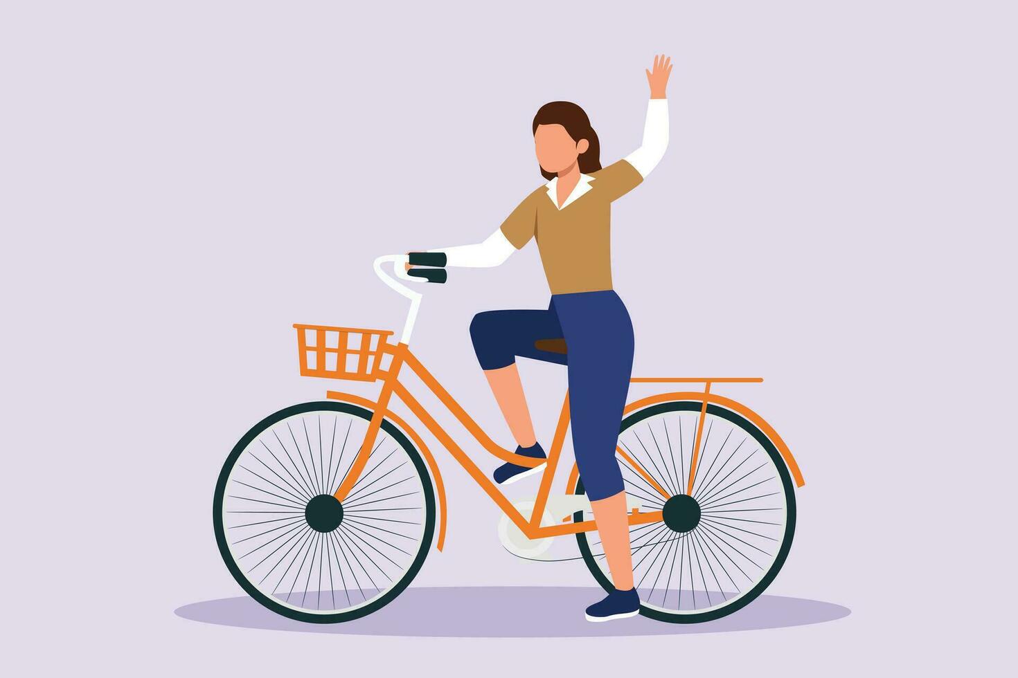 People riding bikes on city street concept. Colored flat vector illustration isolated.