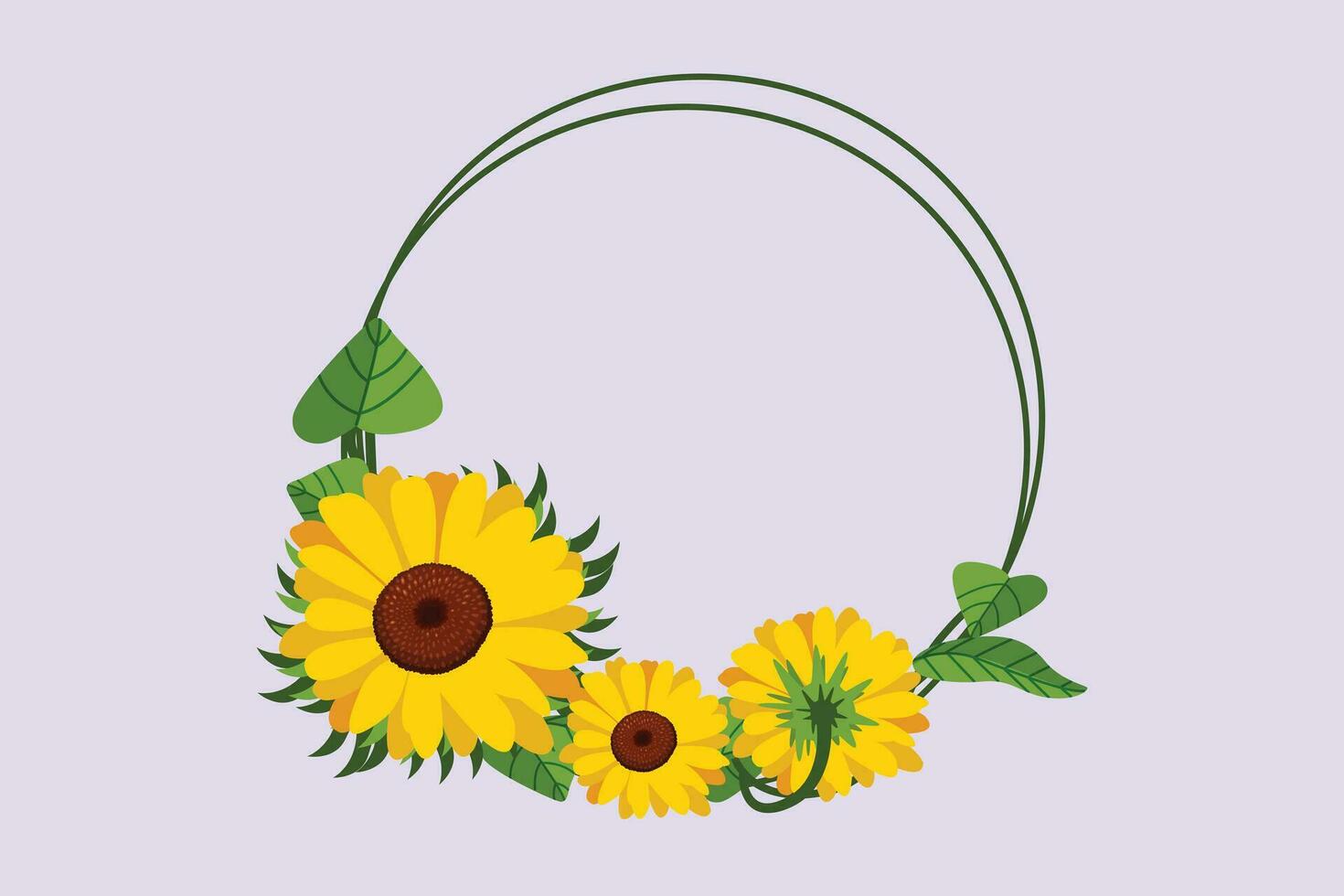 Sunflower and floral frame concept. Colored flat vector illustration isolated.