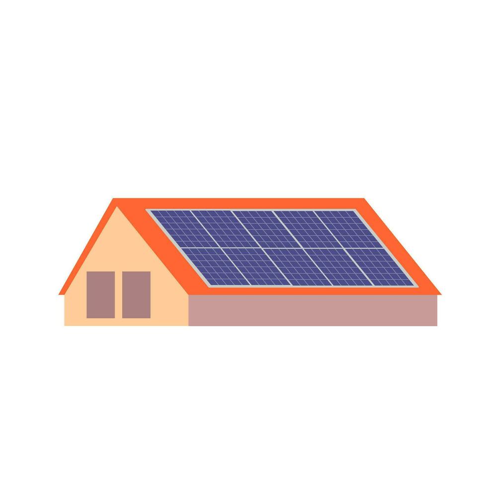 Pv sollar panels on house roof vector isolated on white background.