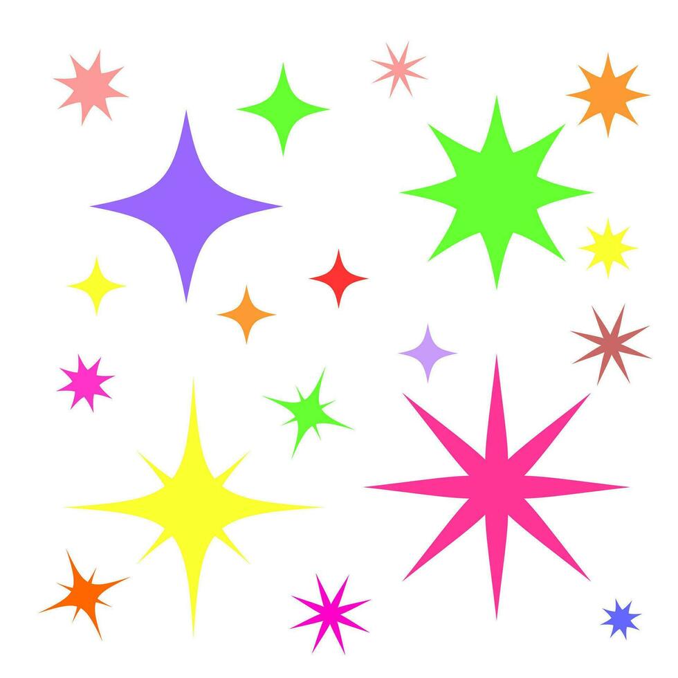 y2k stars modern colors, 00s elements, 2000s design, psychedelic stars black isolated on white background vector