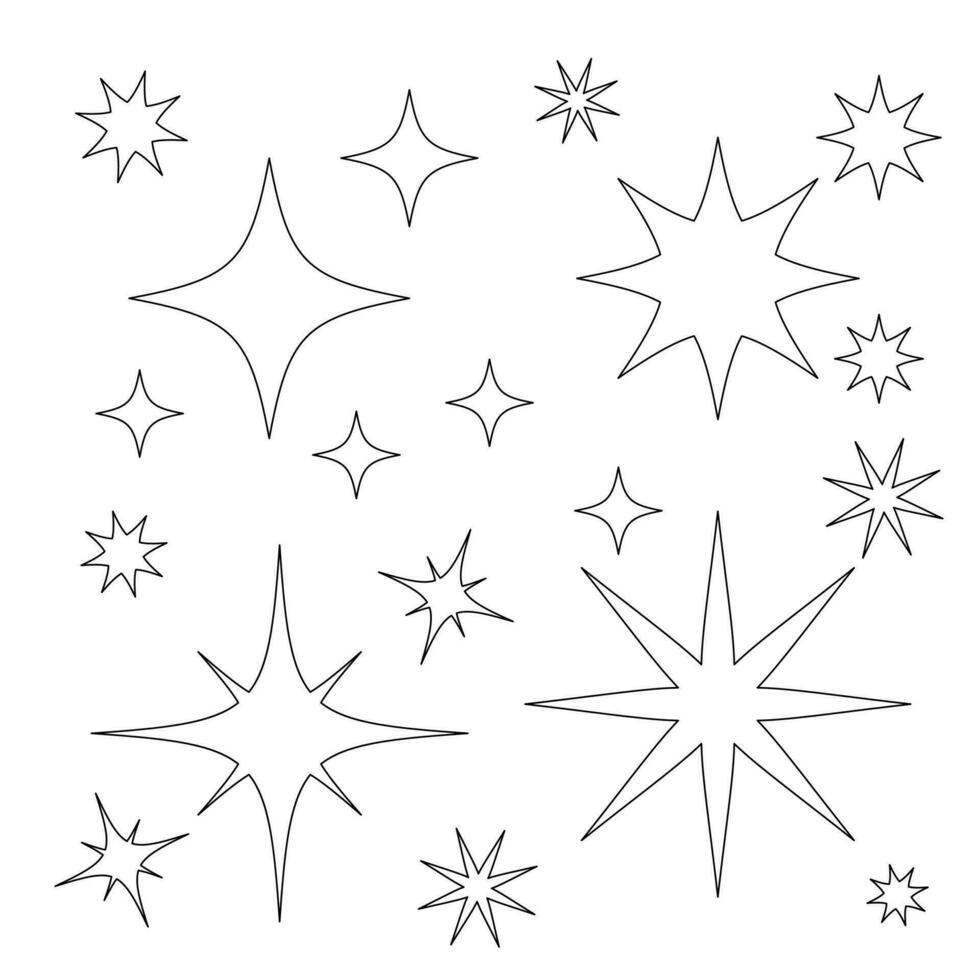 y2k style stars stroke, 00s elements, 2000s design, psychedelic stars black isolated on white background vector