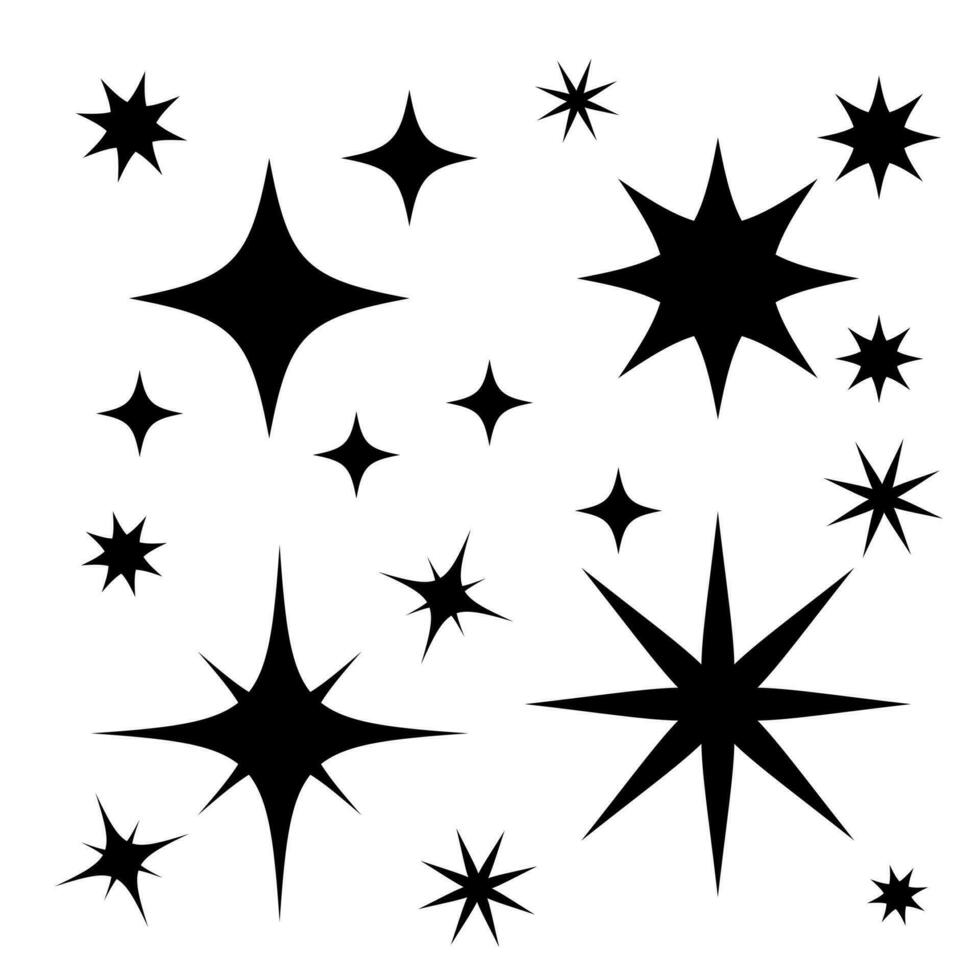 y2k style stars black, 00s elements, 2000s design, psychedelic stars black isolated on white background vector