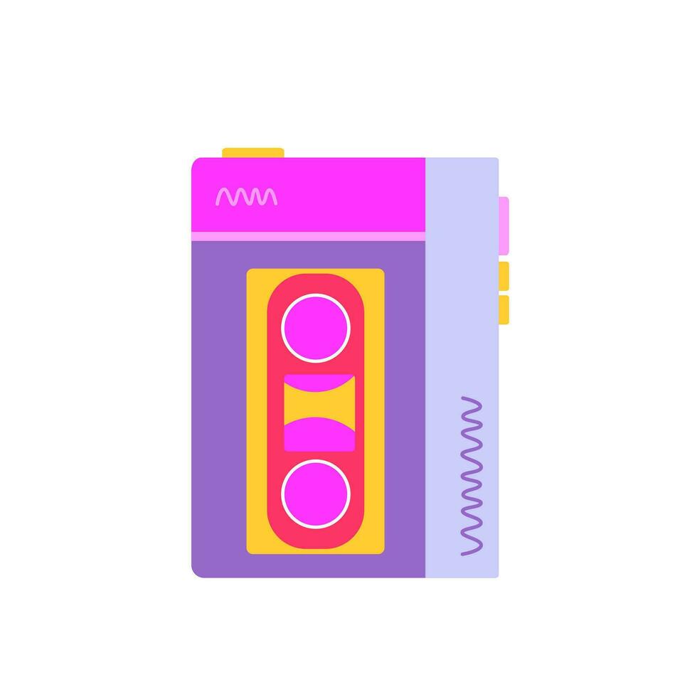 Retro 90's music audio cassette player Vector Illustration for Stickers