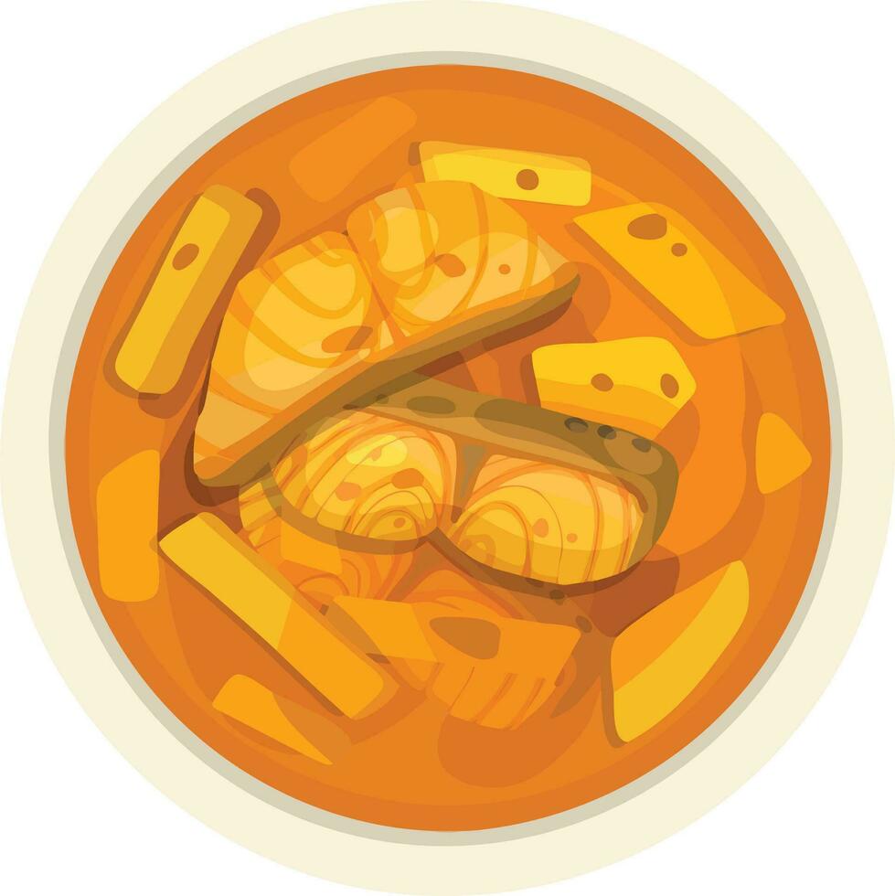 Sour Curry Illustration. Top View Thai Food Illustration vector. vector