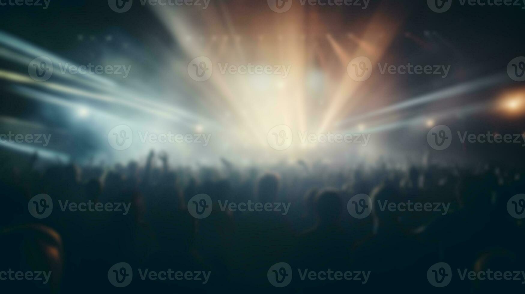 Blur crowd audience watching concert live show in concert hall or venue stadium with festive laser lighting. generative AI photo