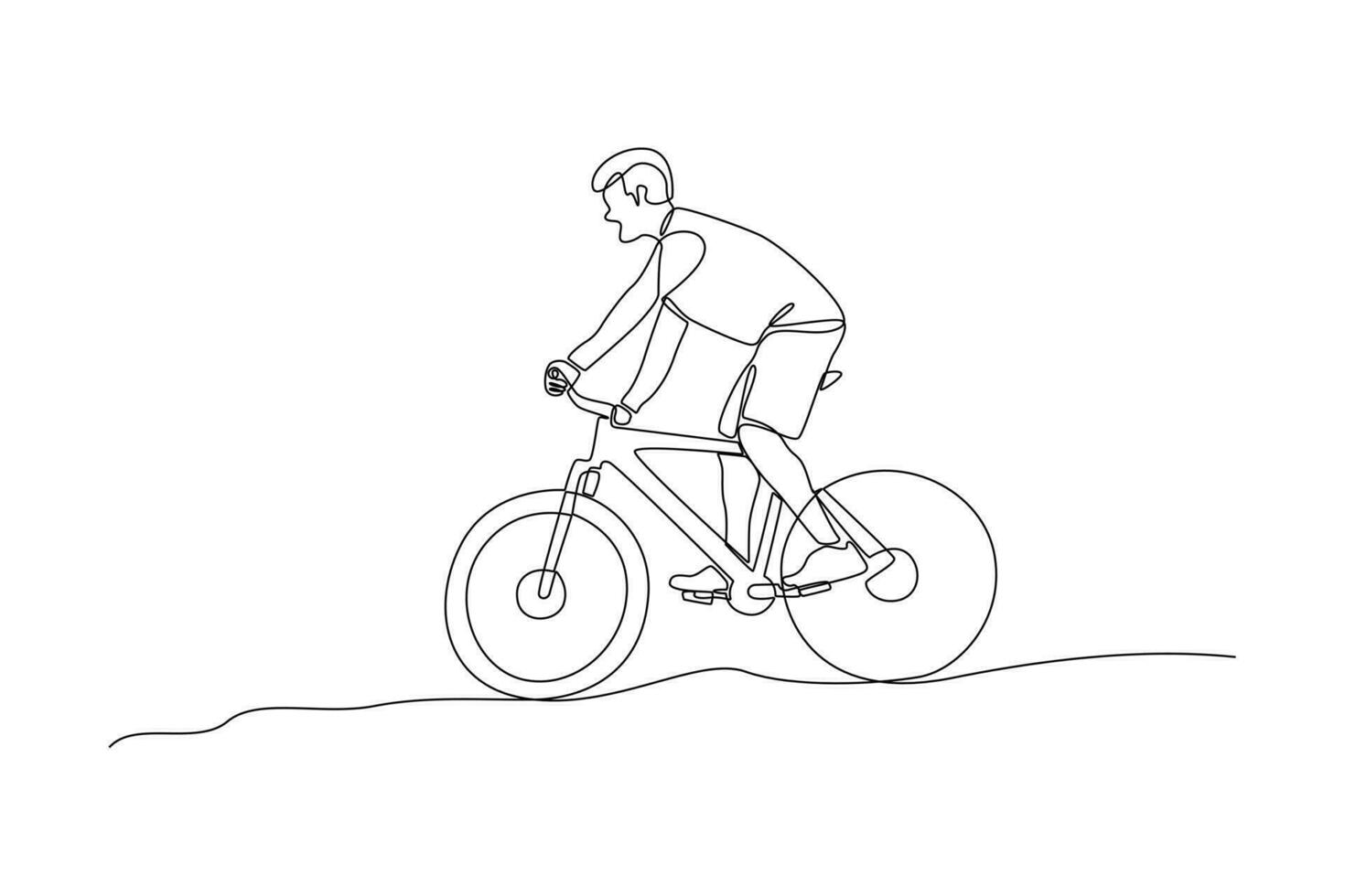 Continuous one line drawing People riding bikes on city street concept. Doodle vector illustration.