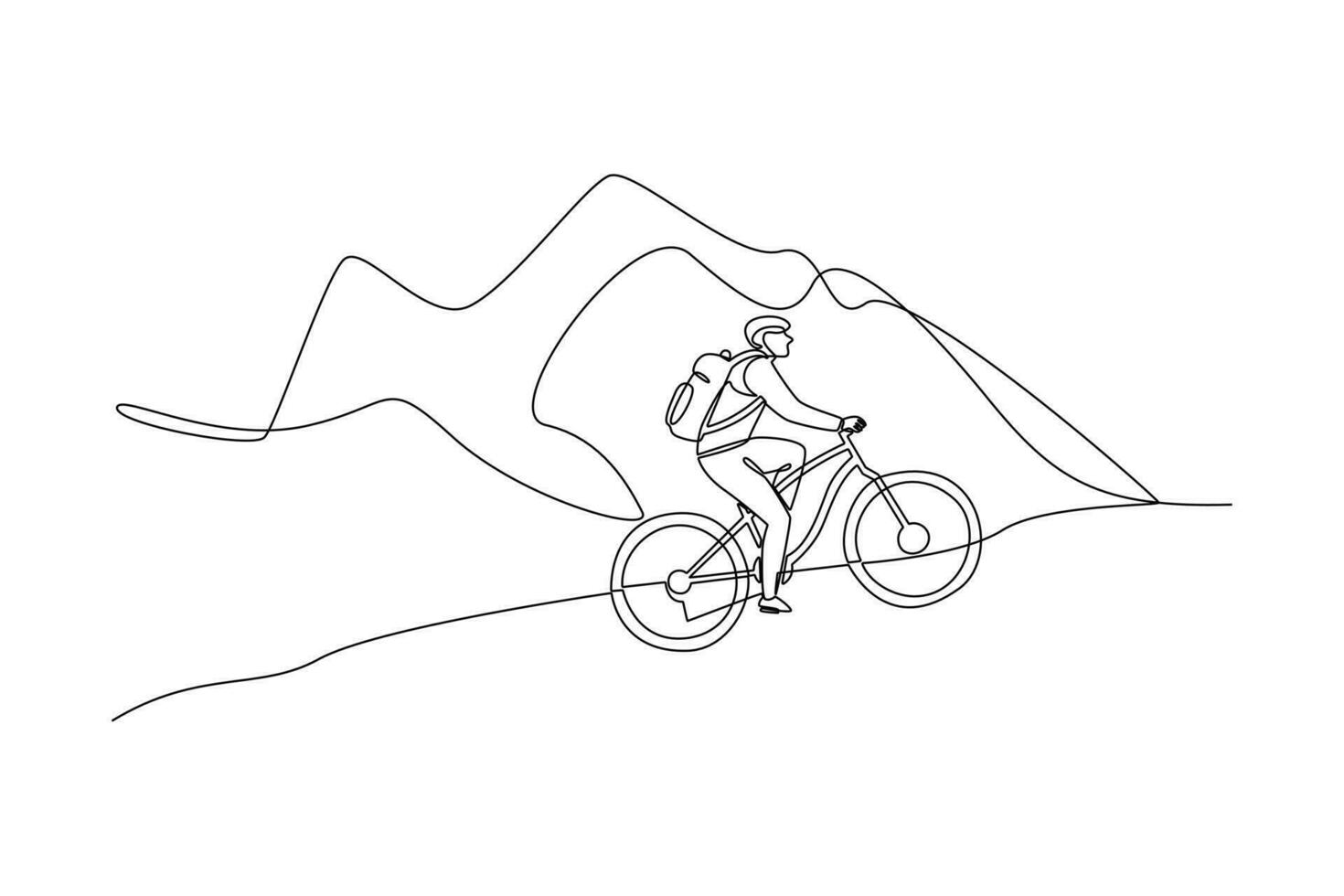 Continuous one line drawing People riding bikes on city street concept. Doodle vector illustration.