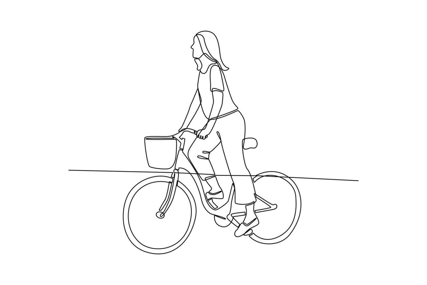 continuo uno línea dibujo personas montando bicicletas en ciudad calle concepto. garabatear vector ilustración.