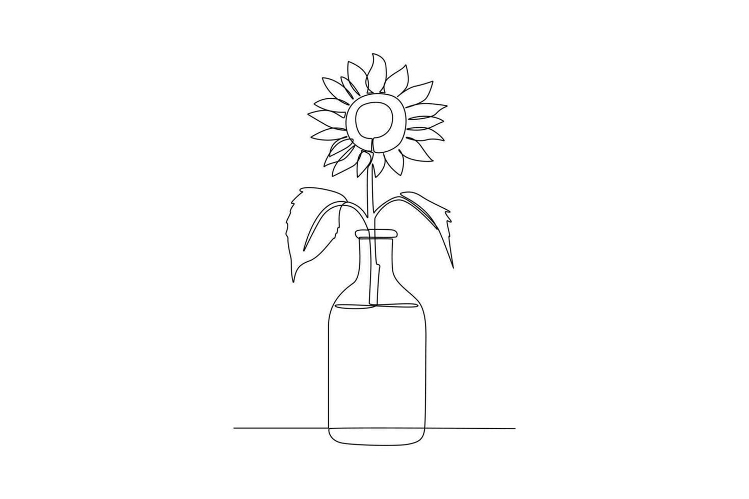 One continuous line drawing of Sunflower and floral frame concept. Doodle vector illustration in simple linear style.
