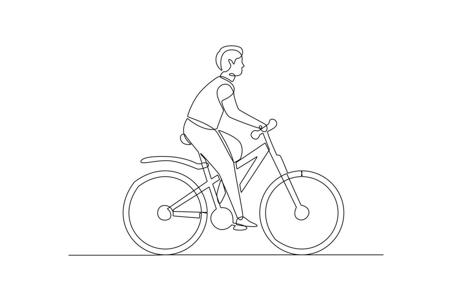 continuo uno línea dibujo personas montando bicicletas en ciudad calle concepto. garabatear vector ilustración.