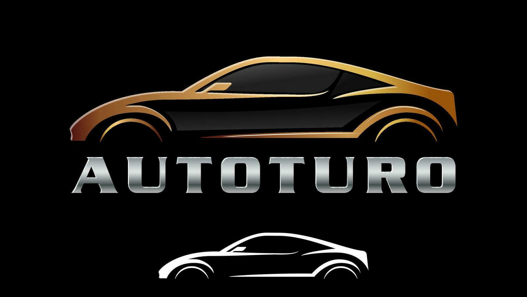 Vector logo for car manufacturer. Black car silhouette on black background.