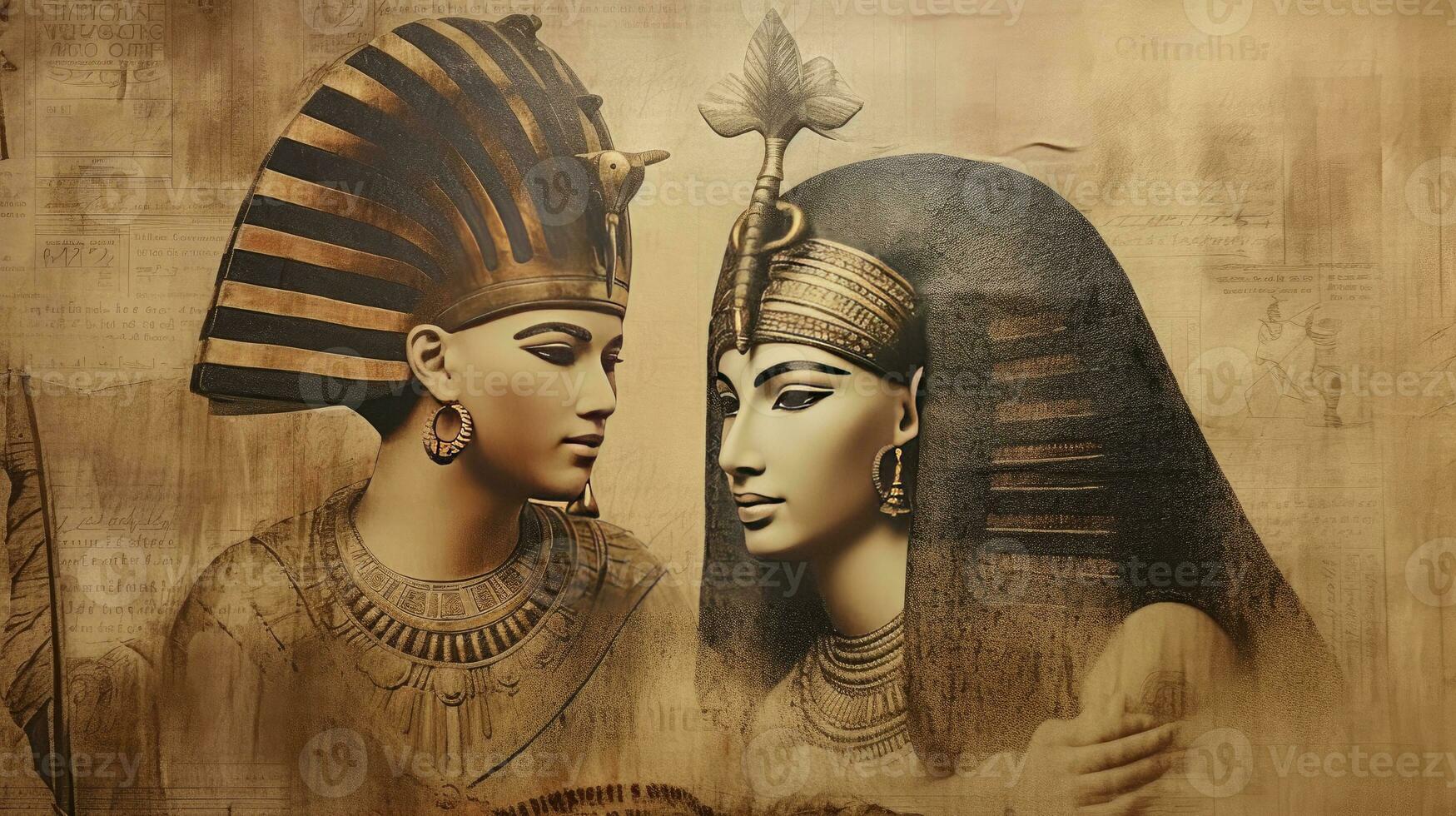 Sphinx and cleopatra. Egyptian Souvenir Papyrus. Generative Ai photo