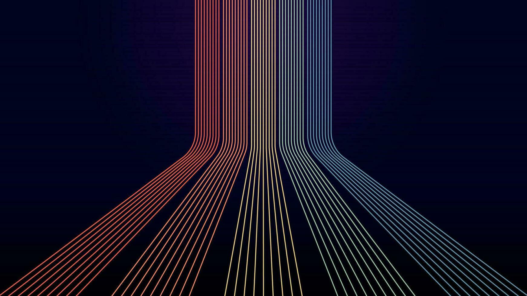 Abstract retro colorful lines on dark background. Vector illustration for your design.