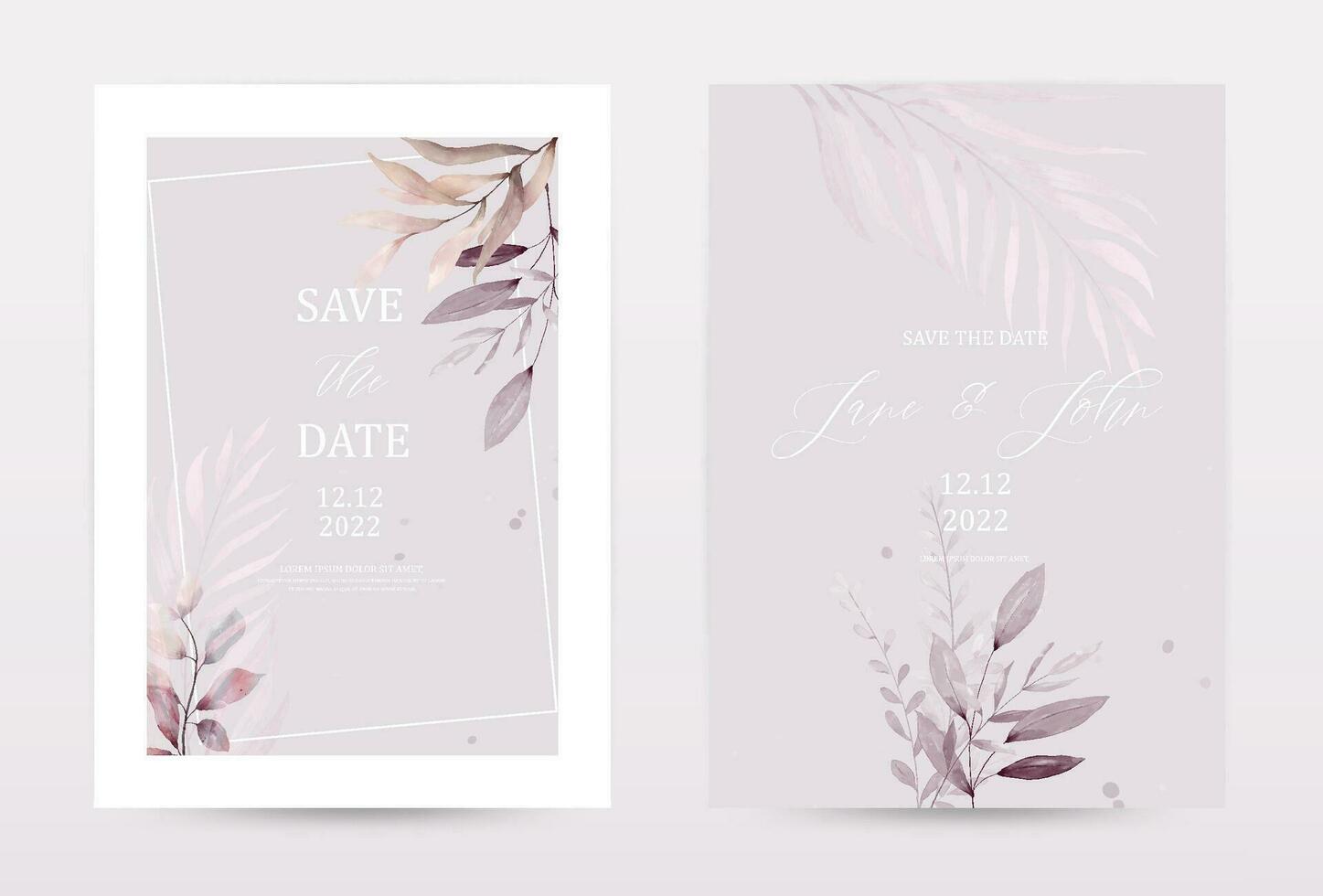 Watercolor brown foliage invitation template cards set vector