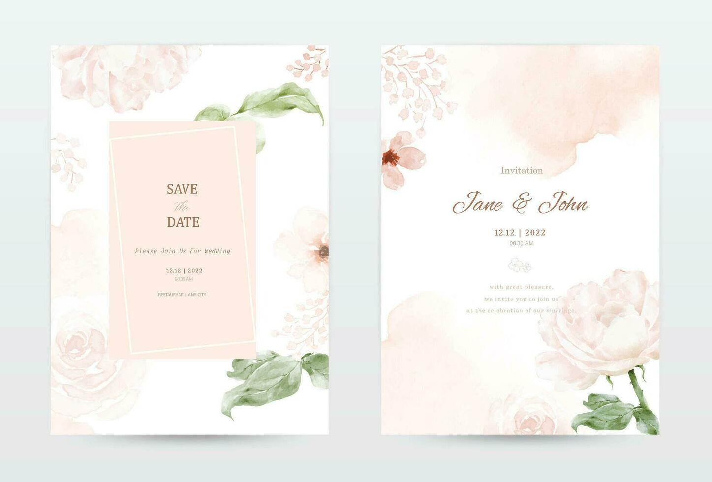 Rose watercolor invitation template cards set vector