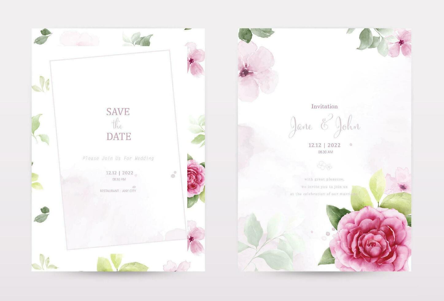 Rose watercolor invitation template cards of pink color collection vector