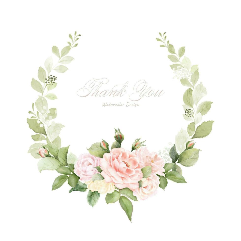 Watercolor round frame design with bouquet roses and leaves vector