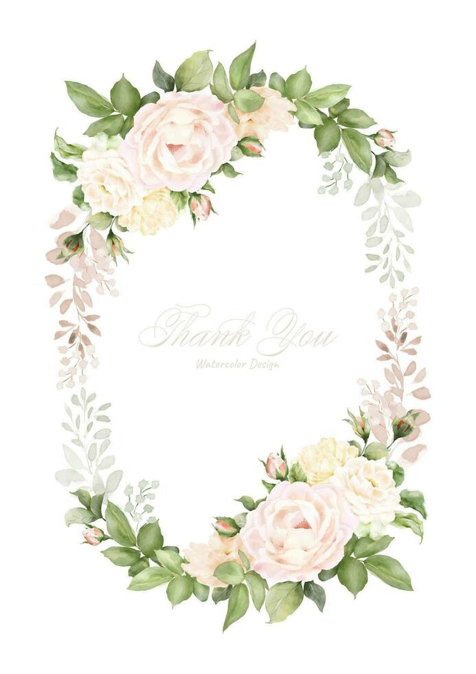 Watercolor wreath frame design with pink roses and leaves vector