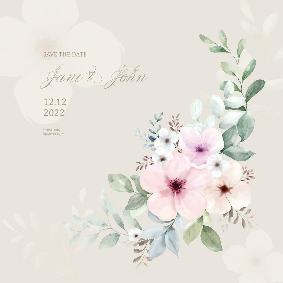Watercolor bouquet flowers painting on beige background vector