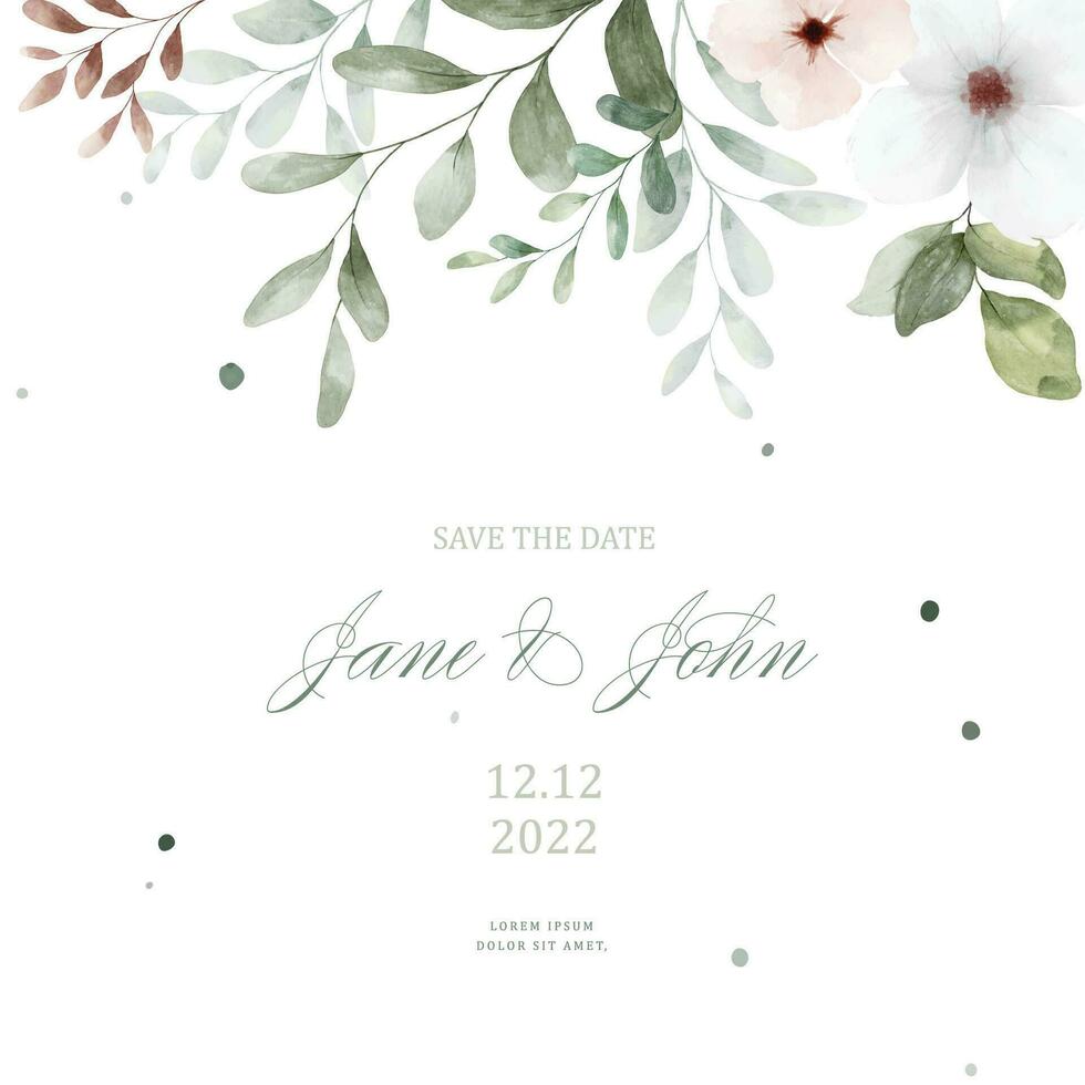 Watercolor flowers and leaves painted on white background vector