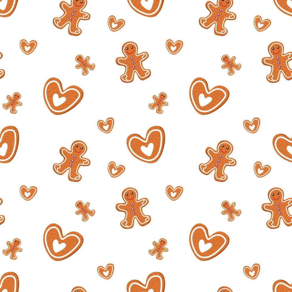 Gingerbread man and heart. Simple pattern. Vector illustration. Christmas sweets. Seamless pattern