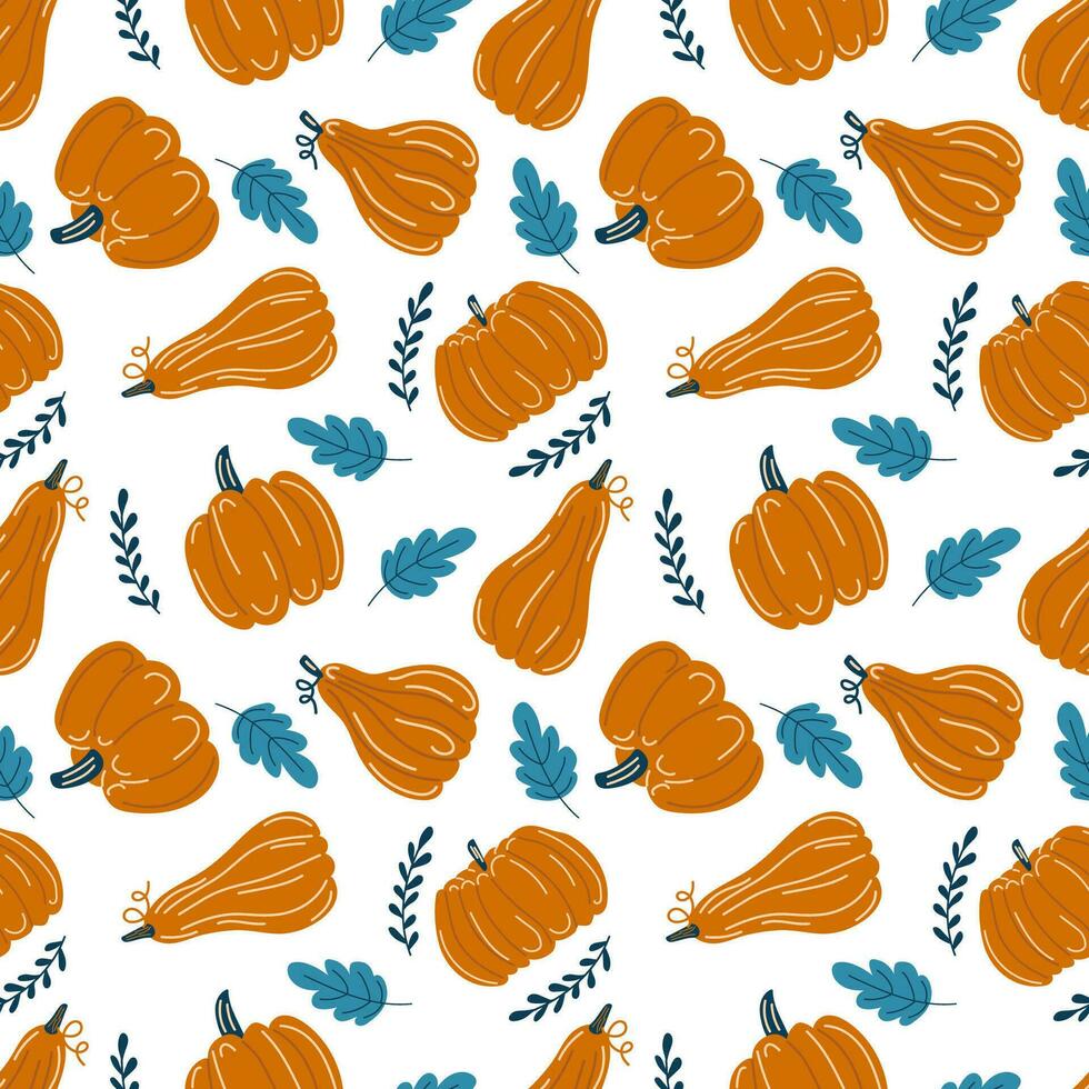 Pumpkins. Autumn print. Hand drawing. Simple pattern. Vector illustration