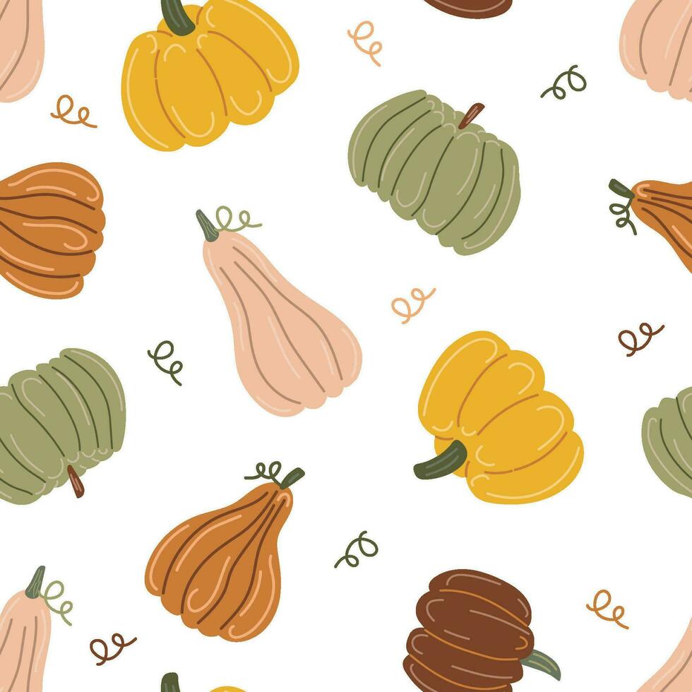 Pumpkins. Autumn print. Hand drawing. Simple pattern. Vector illustration