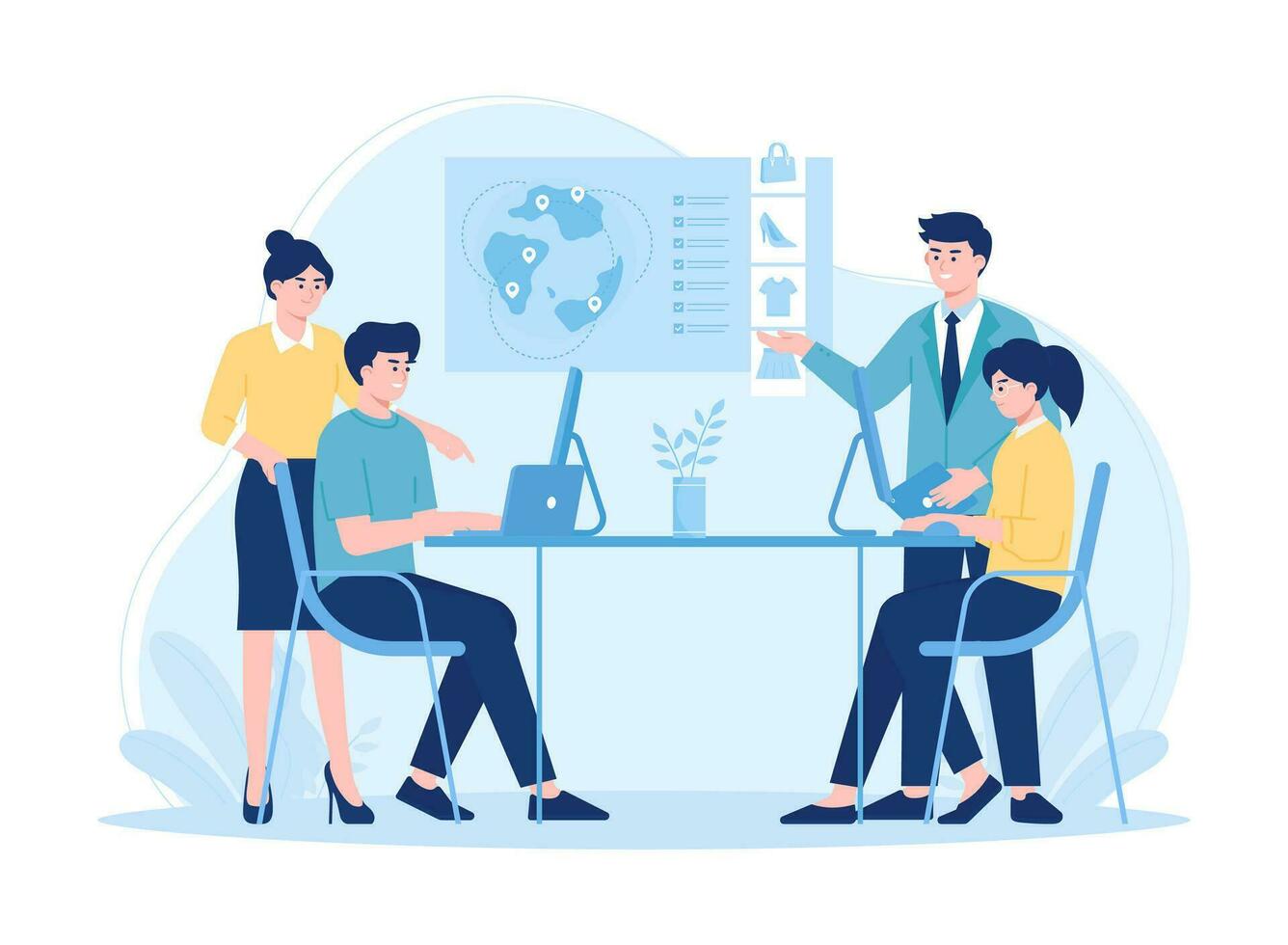 Online store strategy analysis, business meeting concept flat illustration vector