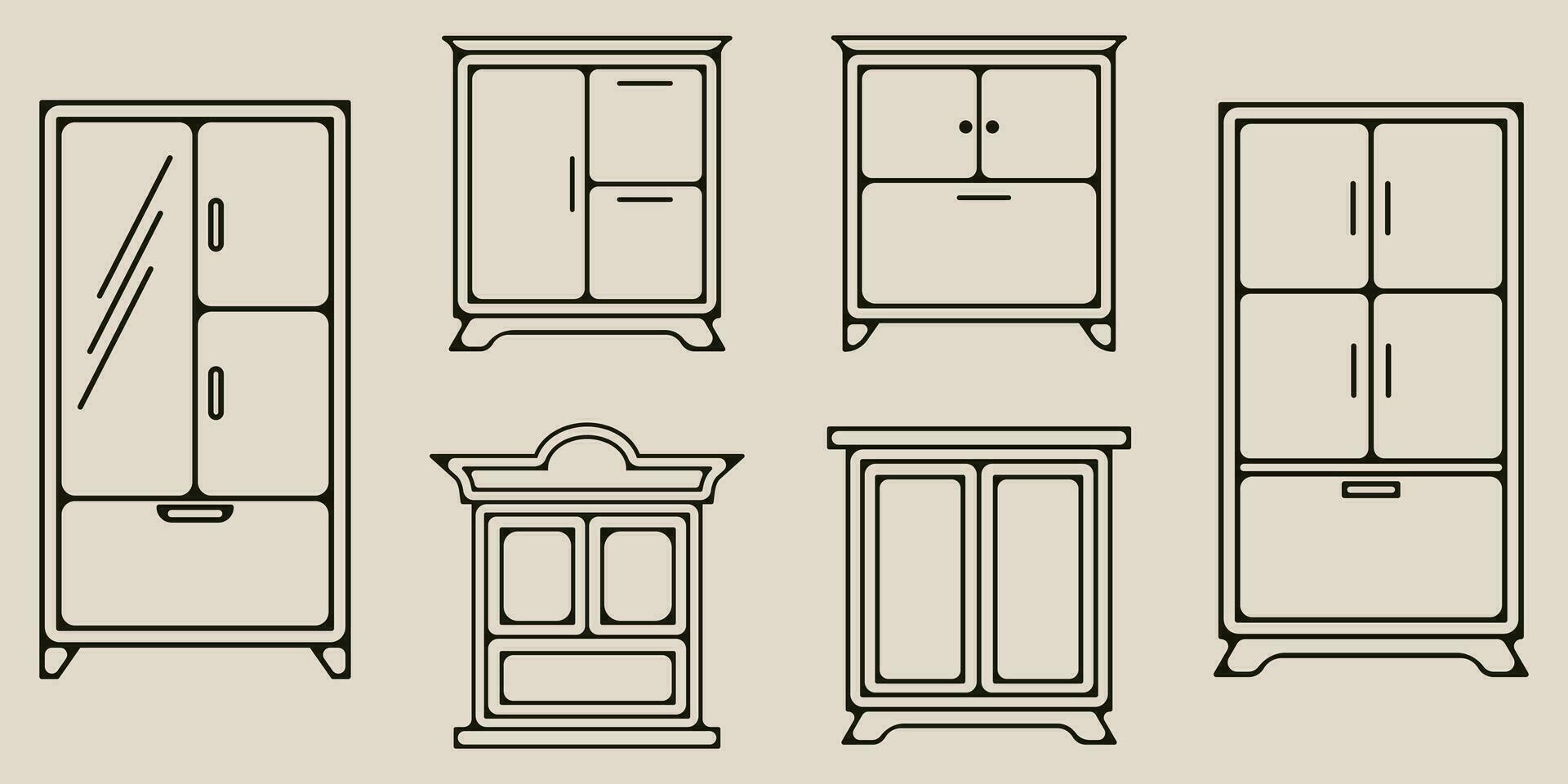 conjunto de haz alacena mueble línea Arte logo icono y símbolo modelo vector ilustración diseño.